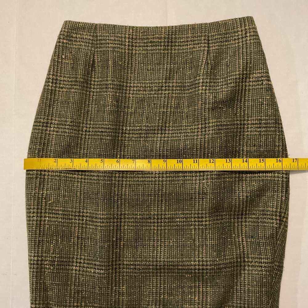 Escada Vintage Plaid Wool Silk Skirt Green - Picture 7 of 13